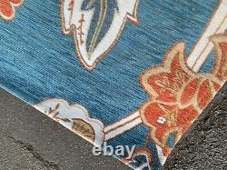 Vintage retro mid century modern MCM blue floor rug flower pattern shabby chic