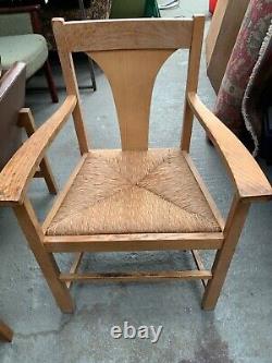 Vintage retro mid century modern wooden kitchen dining chair arms rattan seat