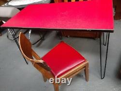 Vintage retro mid century red formica wood kitchen dining table work desk 50s 60