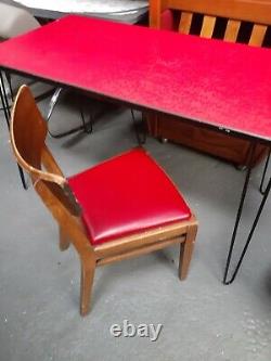 Vintage retro mid century red formica wood kitchen dining table work desk 50s 60