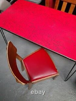 Vintage retro mid century red formica wood kitchen dining table work desk 50s 60