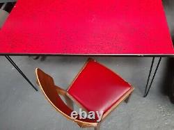 Vintage retro mid century red formica wood kitchen dining table work desk 50s 60