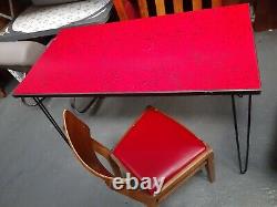 Vintage retro mid century red formica wood kitchen dining table work desk 50s 60