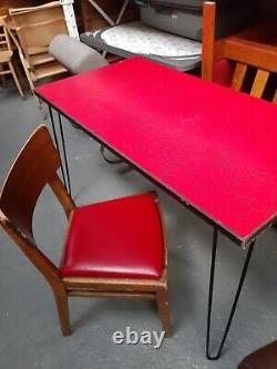 Vintage retro mid century red formica wood kitchen dining table work desk 50s 60