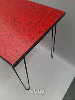 Vintage retro mid century red formica wood kitchen dining table work desk 50s 60