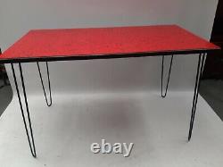 Vintage retro mid century red formica wood kitchen dining table work desk 50s 60