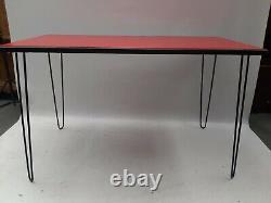 Vintage retro mid century red formica wood kitchen dining table work desk 50s 60