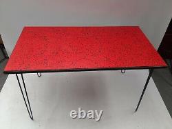 Vintage retro mid century red formica wood kitchen dining table work desk 50s 60