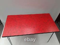 Vintage retro mid century red formica wood kitchen dining table work desk 50s 60