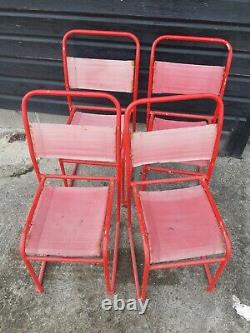 Vintage retro mid century red metal stacking kitchen dining chair x 4 60s 70s