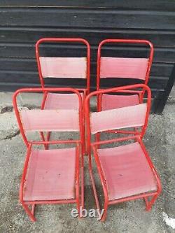 Vintage retro mid century red metal stacking kitchen dining chair x 4 60s 70s