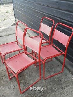 Vintage retro mid century red metal stacking kitchen dining chair x 4 60s 70s