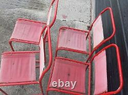 Vintage retro mid century red metal stacking kitchen dining chair x 4 60s 70s