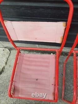 Vintage retro mid century red metal stacking kitchen dining chair x 4 60s 70s