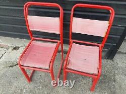 Vintage retro mid century red metal stacking kitchen dining chair x 4 60s 70s