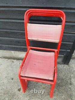 Vintage retro mid century red metal stacking kitchen dining chair x 4 60s 70s