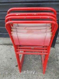 Vintage retro mid century red metal stacking kitchen dining chair x 4 60s 70s