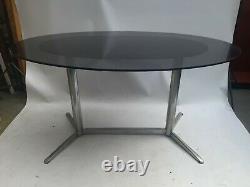 Vintage retro mid century smoked Glass oval kitchen dining table desk chrome 60s