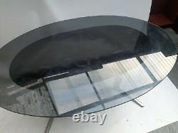 Vintage retro mid century smoked Glass oval kitchen dining table desk chrome 60s