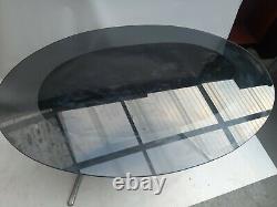 Vintage retro mid century smoked Glass oval kitchen dining table desk chrome 60s