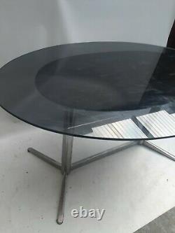 Vintage retro mid century smoked Glass oval kitchen dining table desk chrome 60s