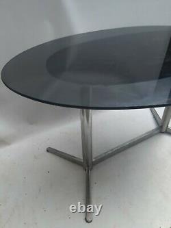 Vintage retro mid century smoked Glass oval kitchen dining table desk chrome 60s