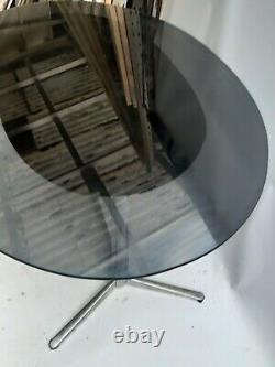 Vintage retro mid century smoked Glass oval kitchen dining table desk chrome 60s