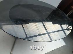 Vintage retro mid century smoked Glass oval kitchen dining table desk chrome 60s