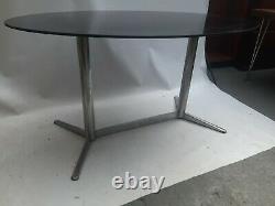 Vintage retro mid century smoked Glass oval kitchen dining table desk chrome 60s