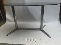 Vintage retro mid century smoked Glass oval kitchen dining table desk chrome 60s