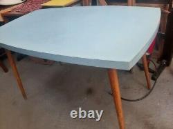 Vintage retro mid century wooden blue formica kitchen table work office desk MCM