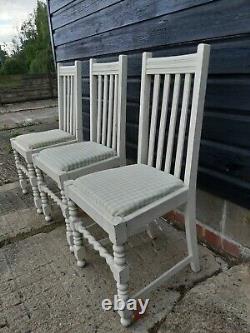Vintage retro mid century wooden white kitchen dining chairs x 3 shabby chic