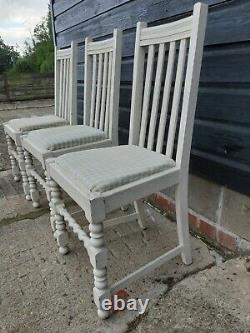 Vintage retro mid century wooden white kitchen dining chairs x 3 shabby chic
