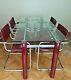 Vintage/retro Modern Bauhaus Style Glass Table 6 Leather Cantilever Chairs 1970s