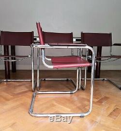 Vintage/retro modern Bauhaus style glass table 6 leather cantilever chairs 1970s
