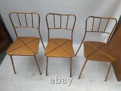 Vintage retro stacking school mid century modern gold kitchen dining chairs x 3