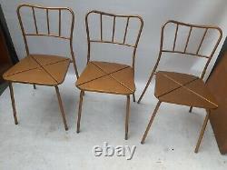 Vintage retro stacking school mid century modern gold kitchen dining chairs x 3