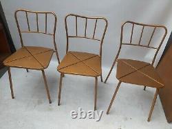 Vintage retro stacking school mid century modern gold kitchen dining chairs x 3