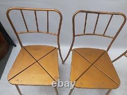 Vintage retro stacking school mid century modern gold kitchen dining chairs x 3