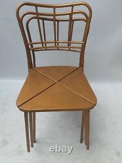 Vintage retro stacking school mid century modern gold kitchen dining chairs x 3