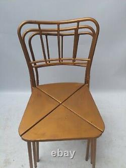 Vintage retro stacking school mid century modern gold kitchen dining chairs x 3