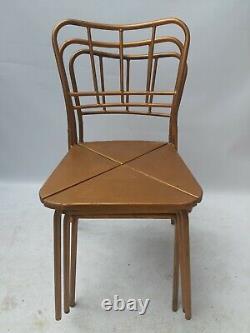 Vintage retro stacking school mid century modern gold kitchen dining chairs x 3