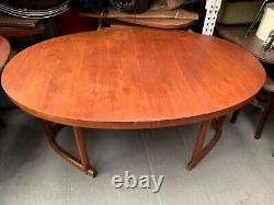 Vintage retro teak wood mid century wooden kitchen dining table oval Danish