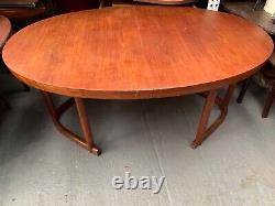 Vintage retro teak wood mid century wooden kitchen dining table oval Danish