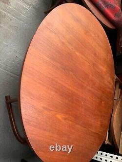 Vintage retro teak wood mid century wooden kitchen dining table oval Danish