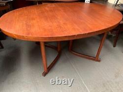 Vintage retro teak wood mid century wooden kitchen dining table oval Danish