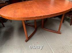 Vintage retro teak wood mid century wooden kitchen dining table oval Danish