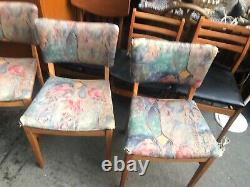 Vintage retro wood fabric kitchen dining cafe chairs mid century 4 reupholstery