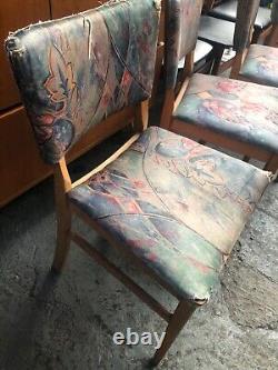 Vintage retro wood fabric kitchen dining cafe chairs mid century 4 reupholstery