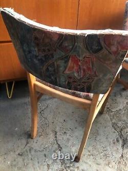 Vintage retro wood fabric kitchen dining cafe chairs mid century 4 reupholstery